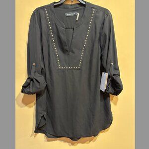 Ivanka Trump Wonderland Blouse Black with Gold Studs Large NWT